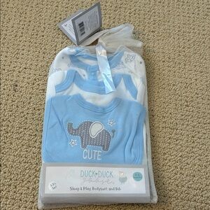 New Duck Duck Goose Sleep & Play, Bodysuit, and Bib Set